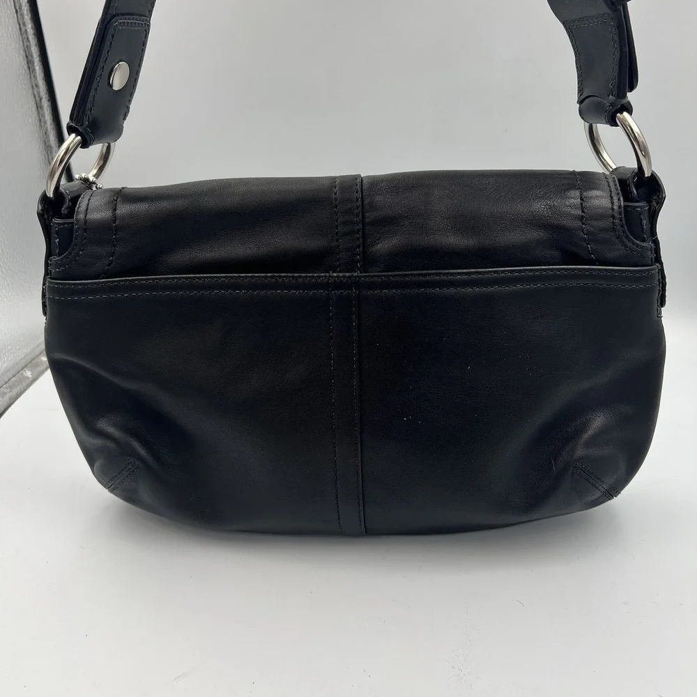 Y2K Coach Leather SOHO Shoulder Hobo Bag Purse Black Silver Buckle D1063-F13105